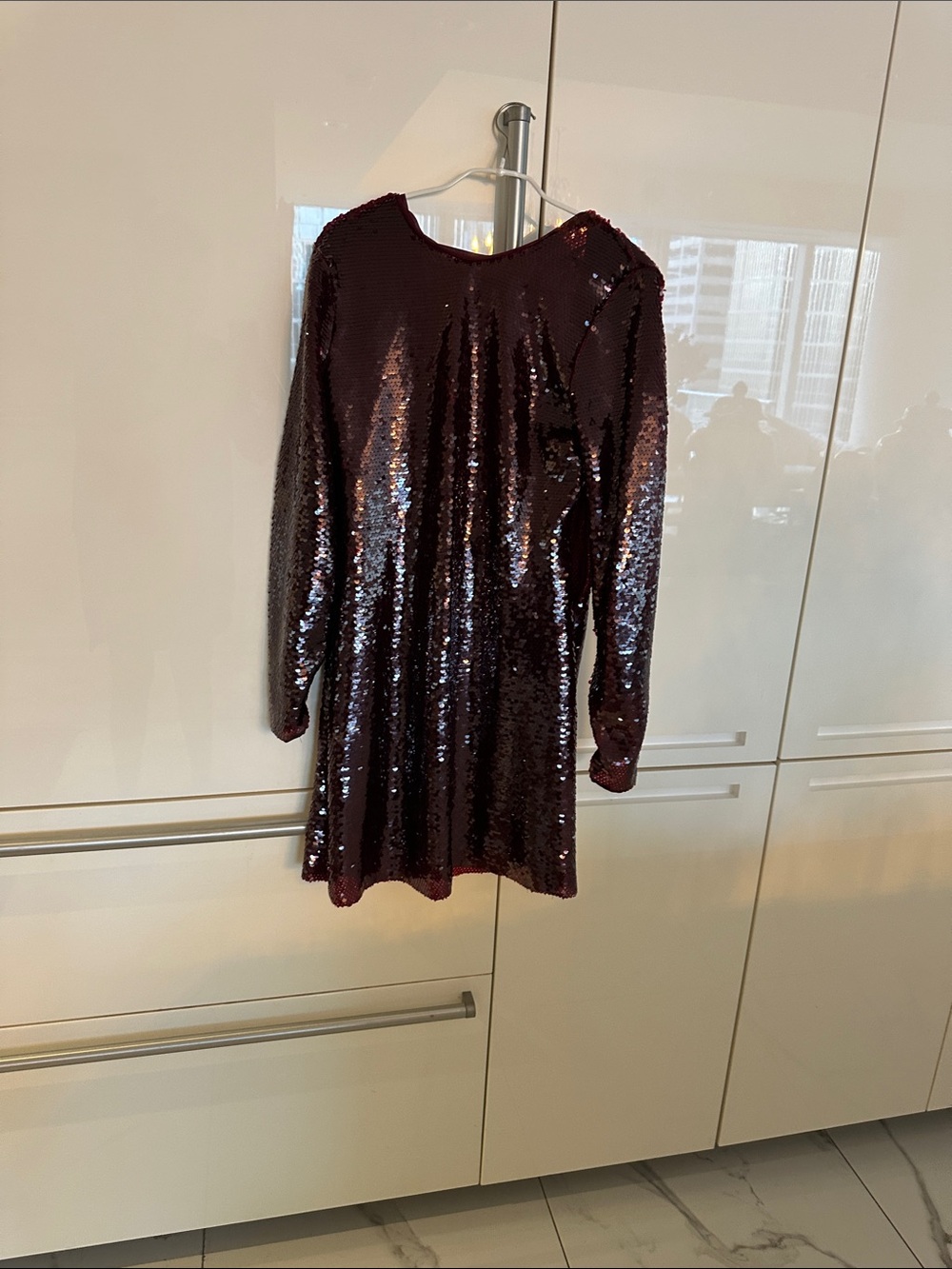 Mango Women's Long-Sleeve Sequin Midi Dress - Burgundy